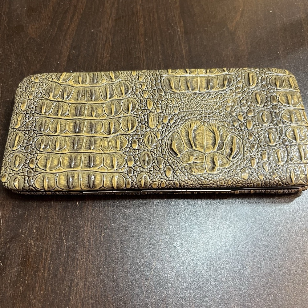 Women's Faux‎ Croc Clutch Wallet Brown Embossed PVC Snap Frame Card Holder